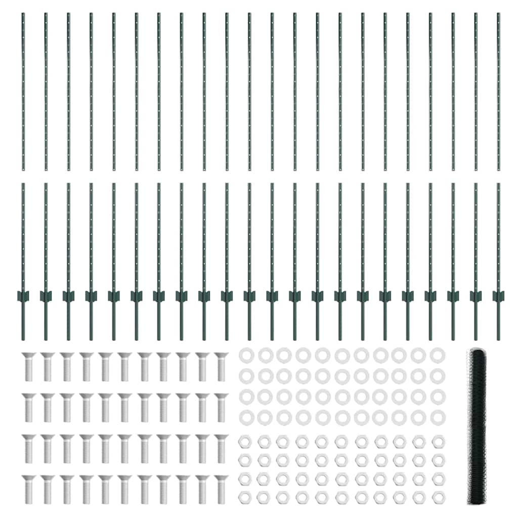 Fence with Posts Green 1.5 x 50 m Steel