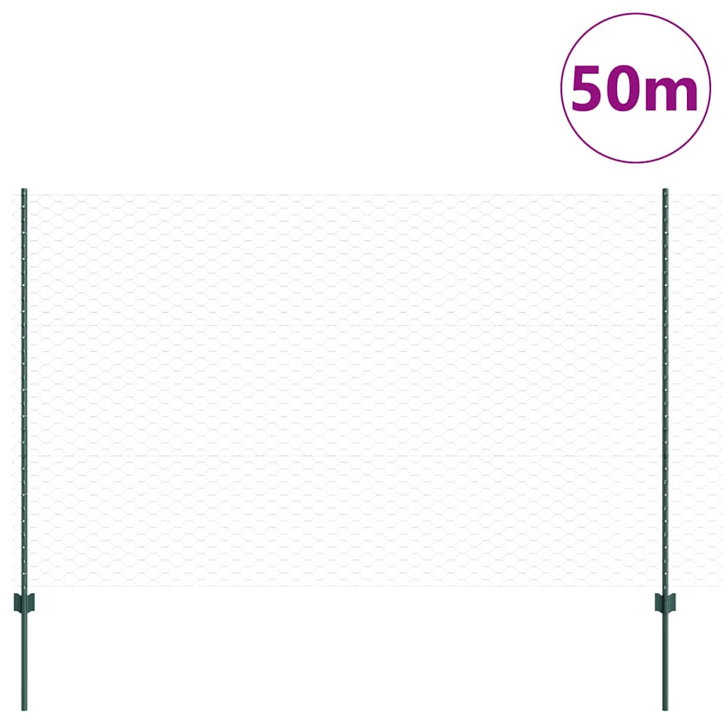 Fence with Posts Green 1.5 x 50 m Steel