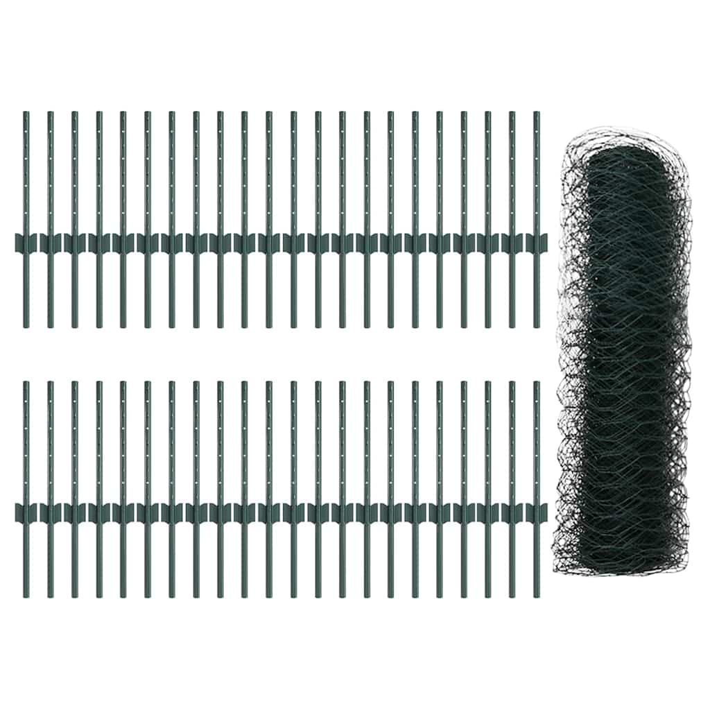 Fence with Posts Green 0.4 x 100 m Steel