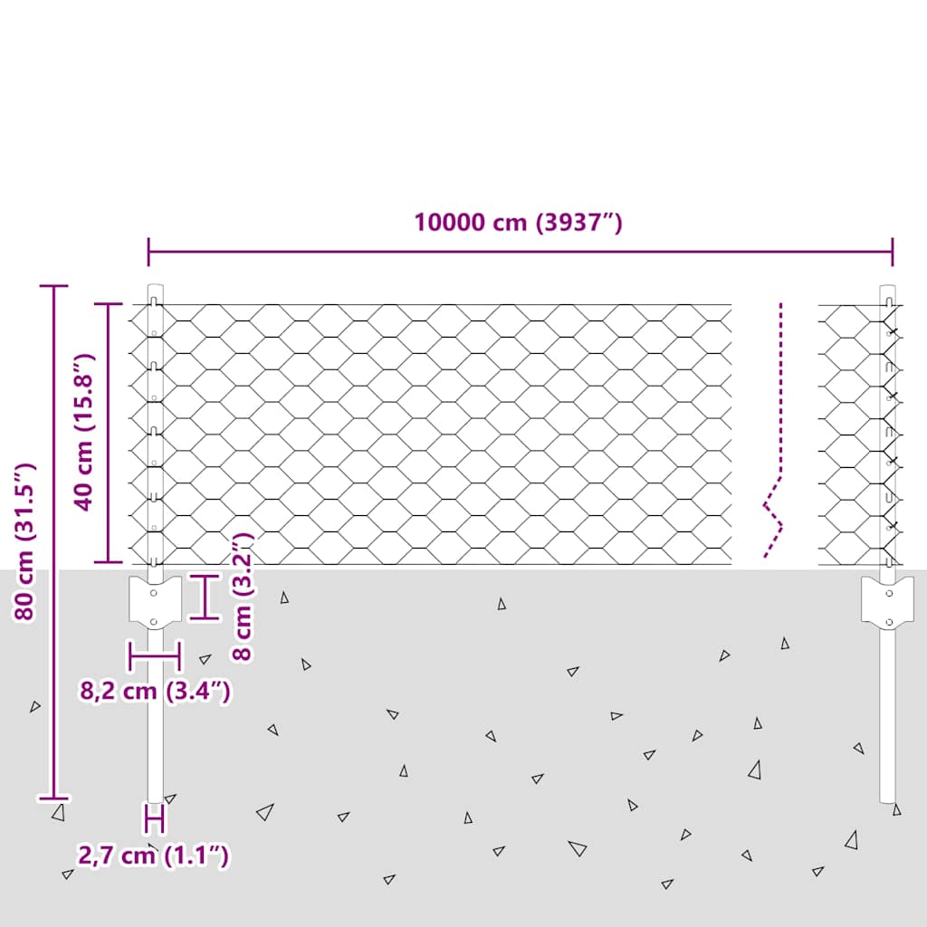 Fence with Posts Green 0.4 x 100 m Steel
