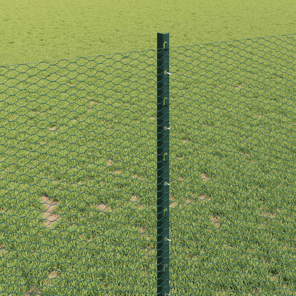 Fence with Posts Green 1 x 100 m Steel