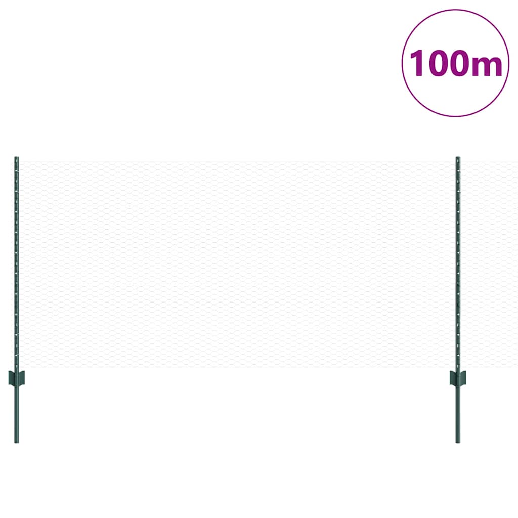 Fence with Posts Green 1 x 100 m Steel