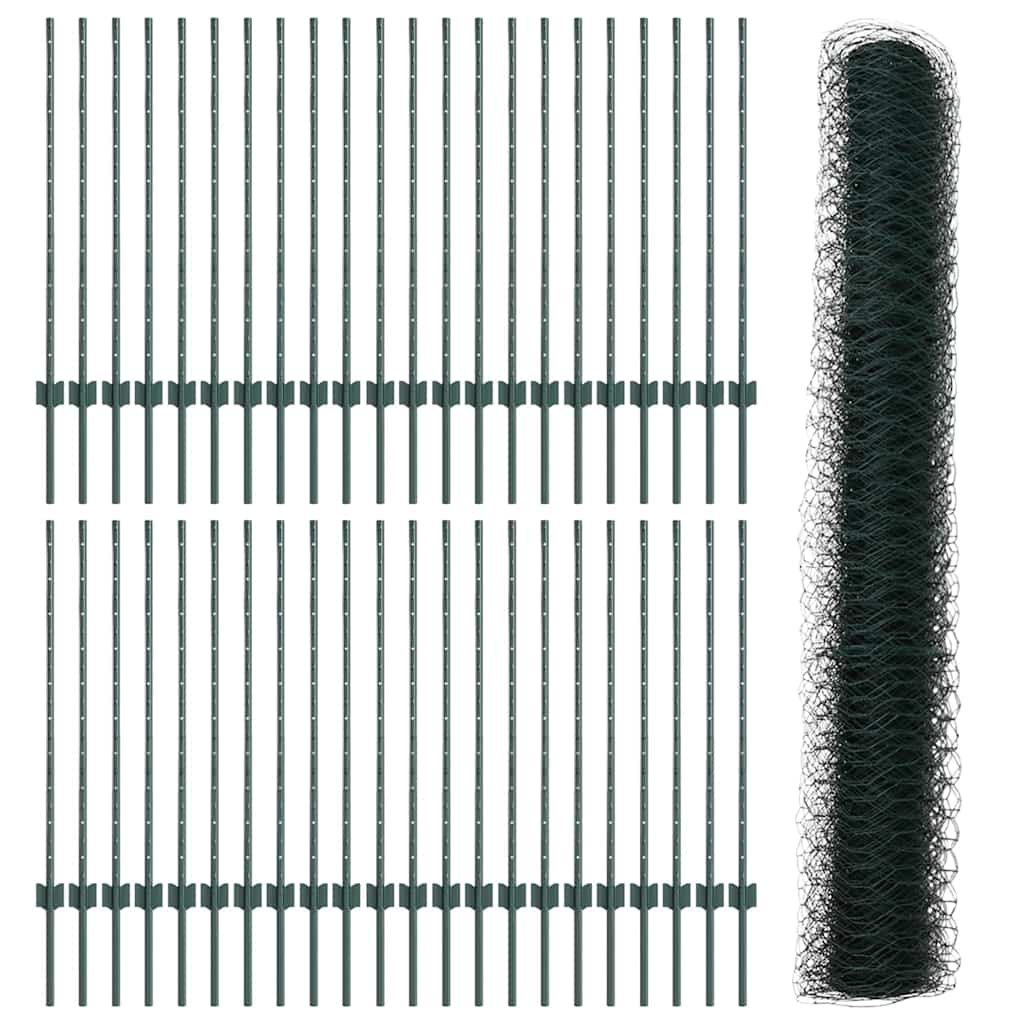 Fence with Posts Green 1 x 100 m Steel