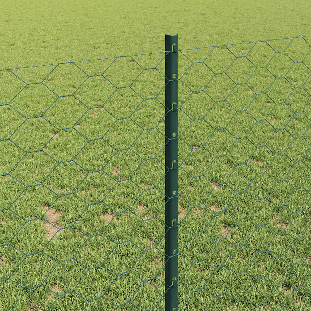 Fence with Posts Green 1 x 100 m Steel