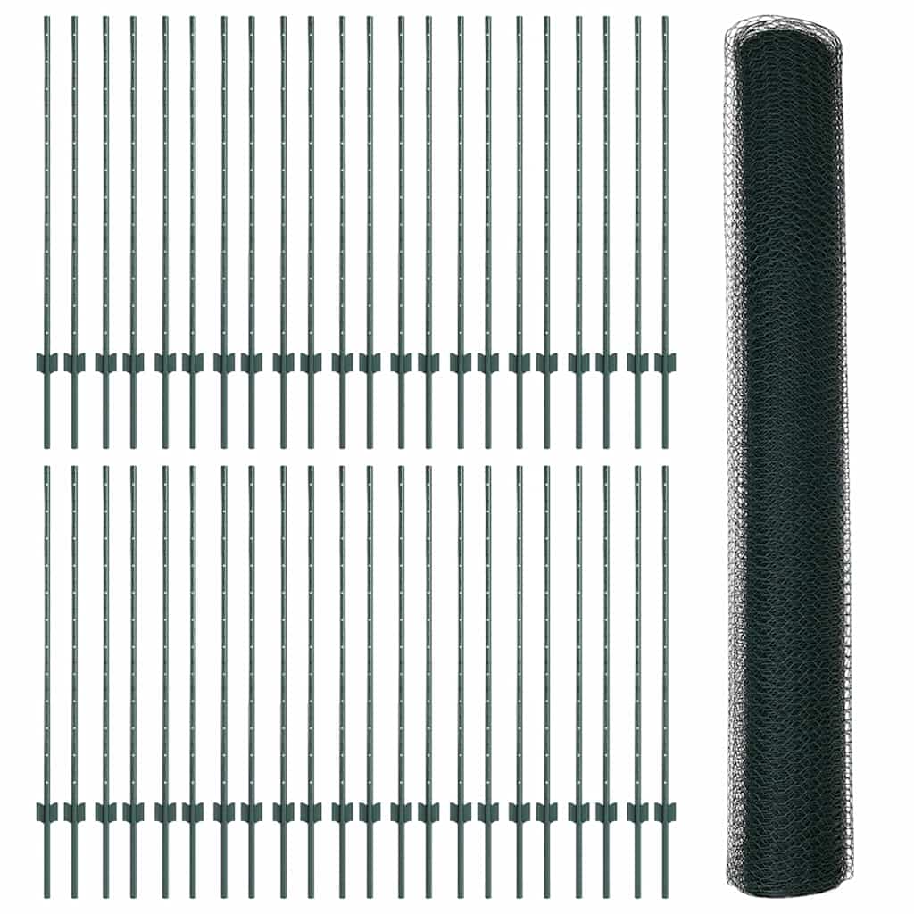 Fence with Posts Green 1.2 x 100 m Steel