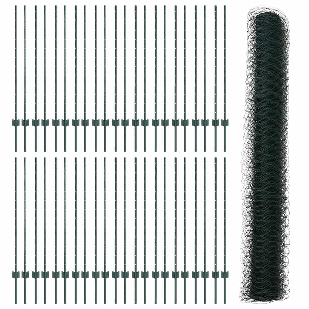 Fence with Posts Green 1.2 x 100 m Steel