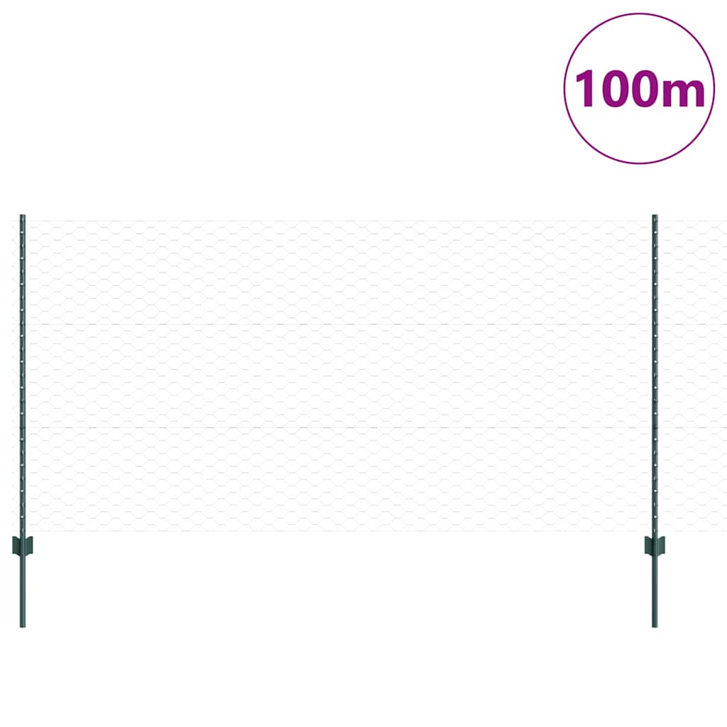 Fence with Posts Green 1.2 x 100 m Steel
