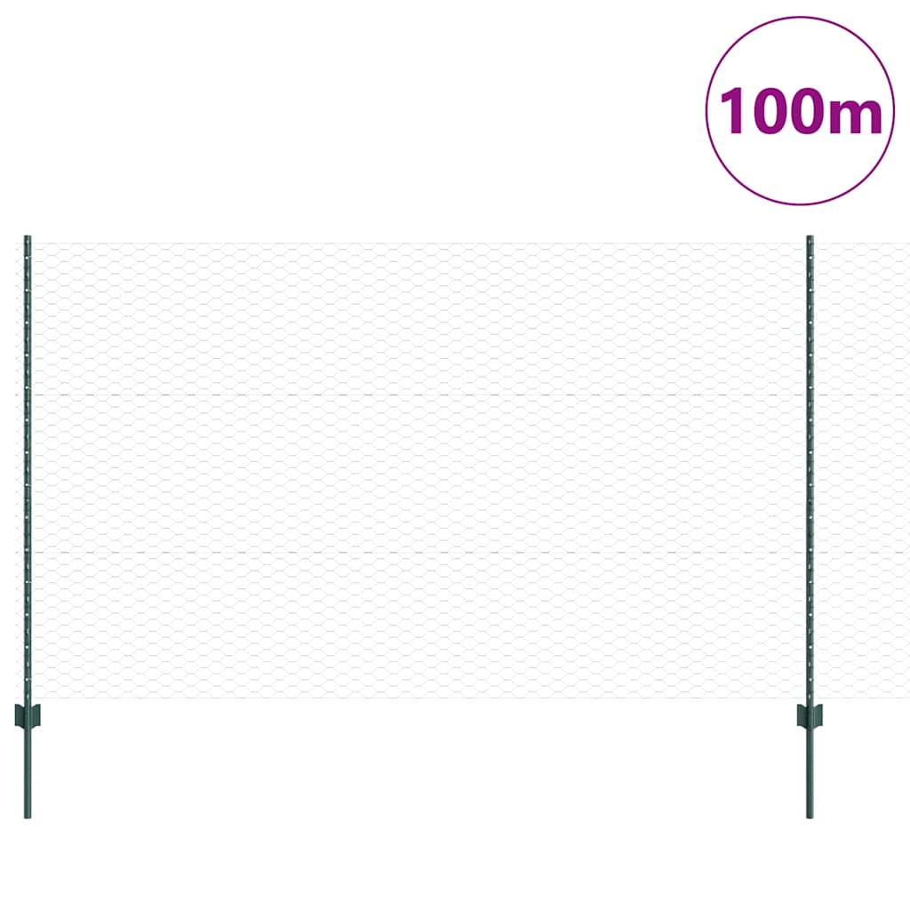 Fence with Posts Green 1.4 x 100 m Steel