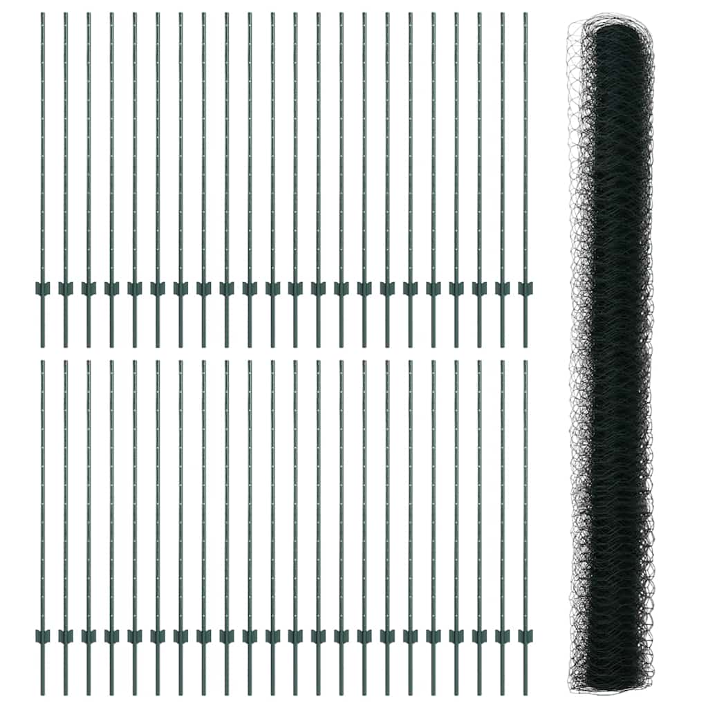 Fence with Posts Green 1.4 x 100 m Steel