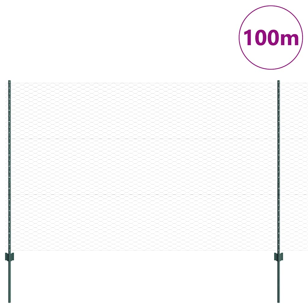 Fence with Posts Green 1.5 x 100 m Steel