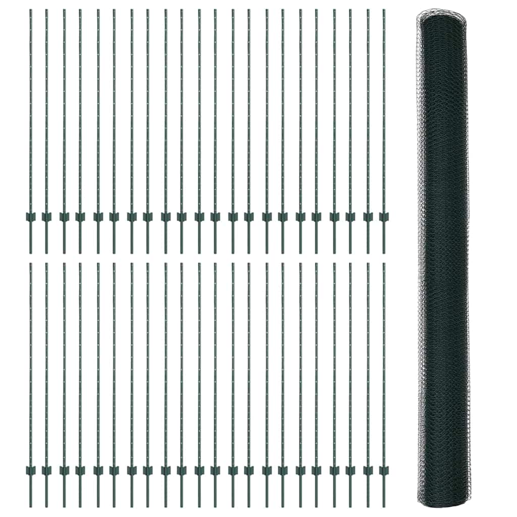 Fence with Posts Green 1.6 x 100 m Steel
