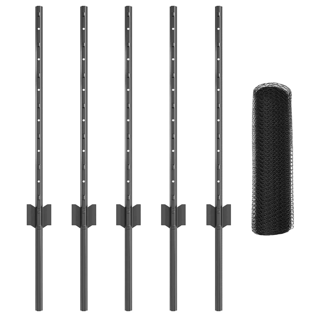 Fence with Posts Grey 0.5 x 10 m Steel