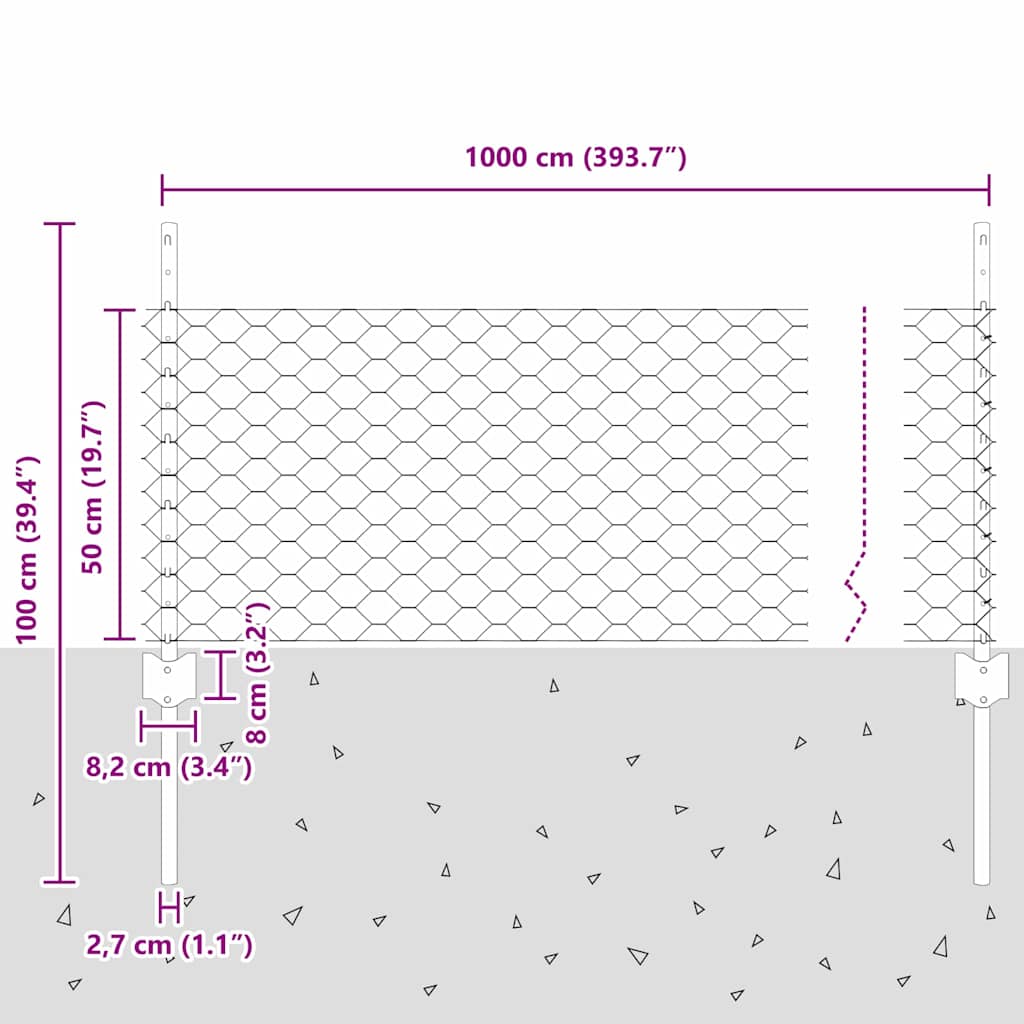 Fence with Posts Grey 0.5 x 10 m Steel