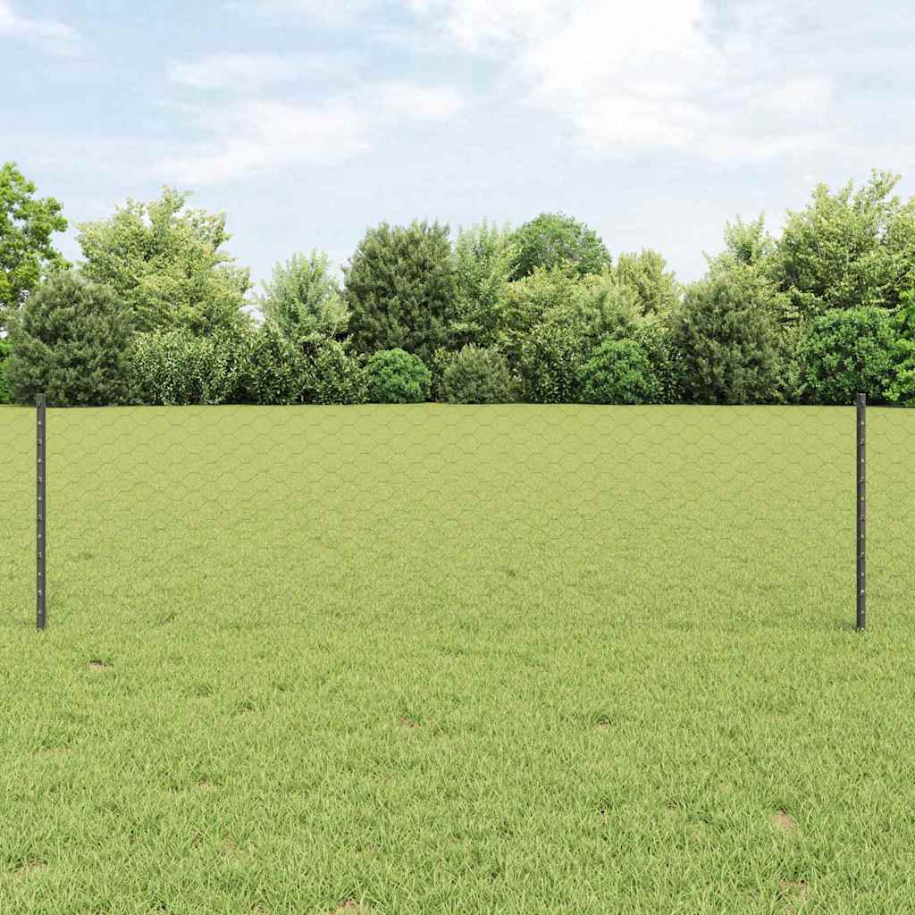 Fence with Posts Grey 0.6 x 10 m Steel