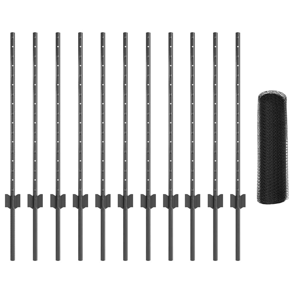 Fence with Posts Grey 0.8 x 10 m Steel