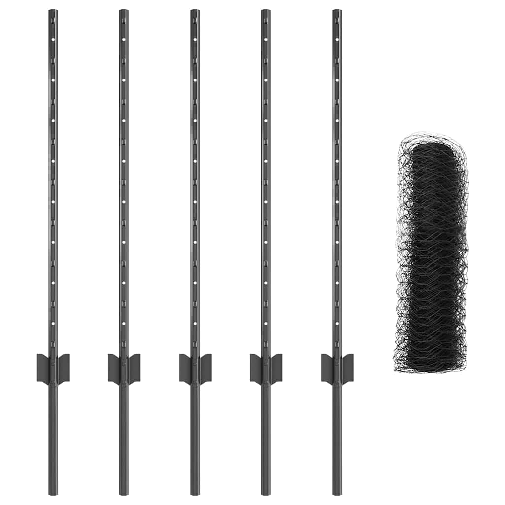 Fence with Posts Grey 0.8 x 10 m Steel