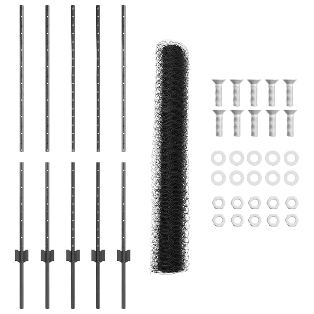 Fence with Posts Grey 1.2 x 10 m Steel
