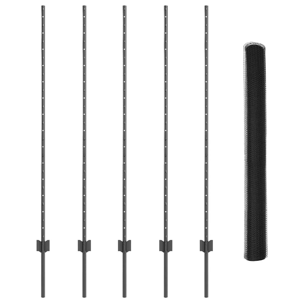 Fence with Posts Grey 1.4 x 10 m Steel