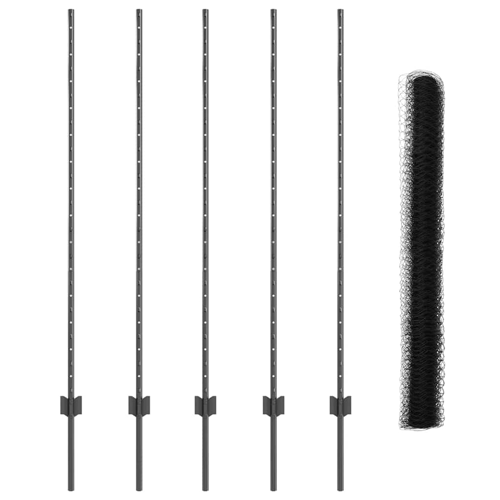 Fence with Posts Grey 1.4 x 10 m Steel