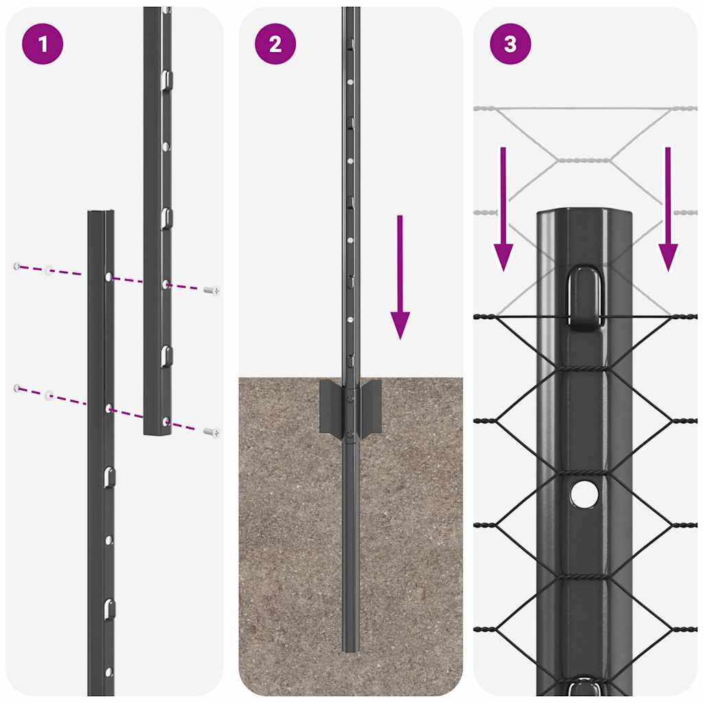Fence with Posts Grey 1.5 x 10 m Steel