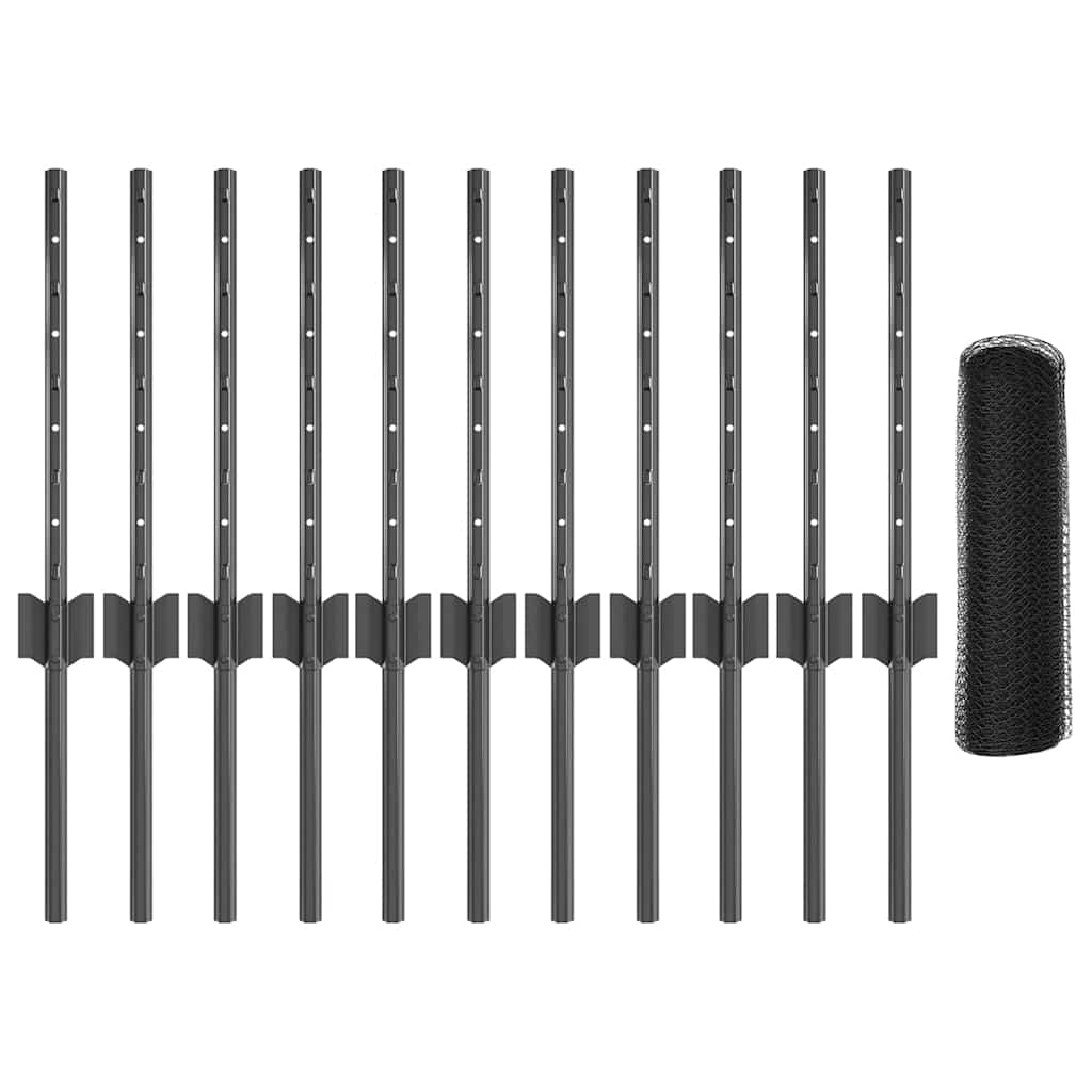 Fence with Posts Grey 0.4 x 25 m Steel