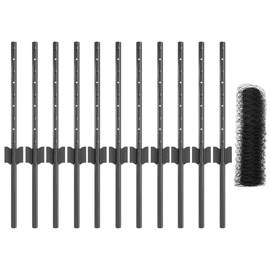 Fence with Posts Grey 0.4 x 25 m Steel