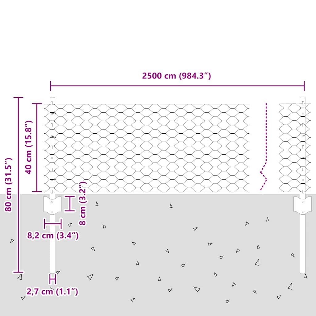 Fence with Posts Grey 0.4 x 25 m Steel