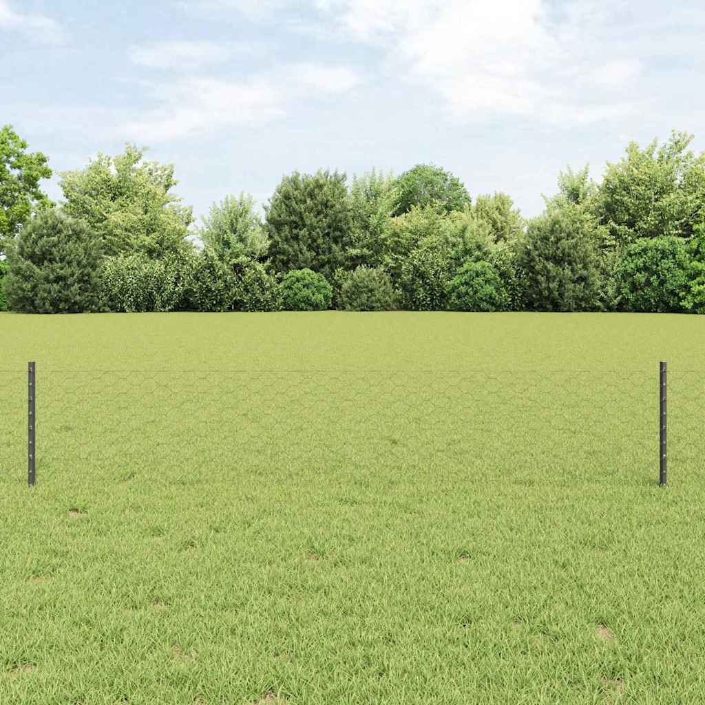 Fence with Posts Grey 0.4 x 25 m Steel