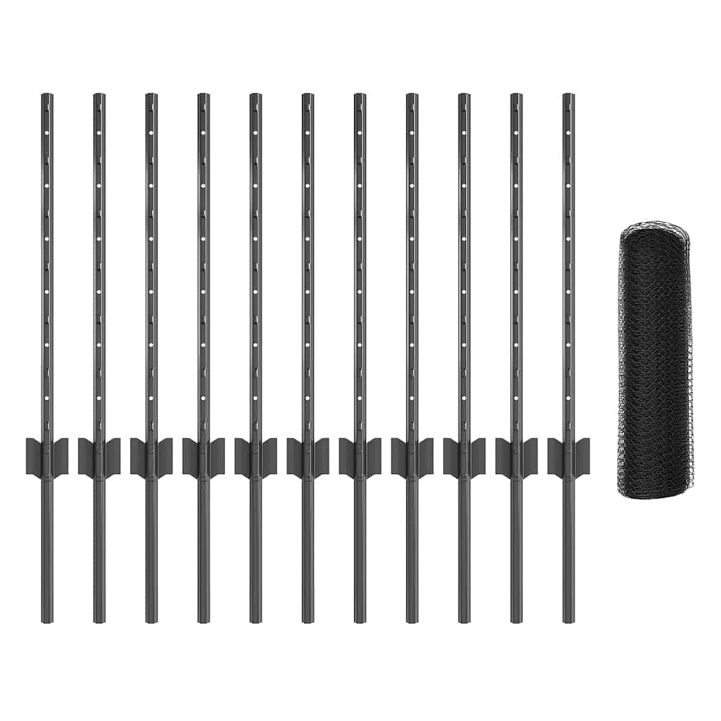Fence with Posts Grey 0.6 x 25 m Steel