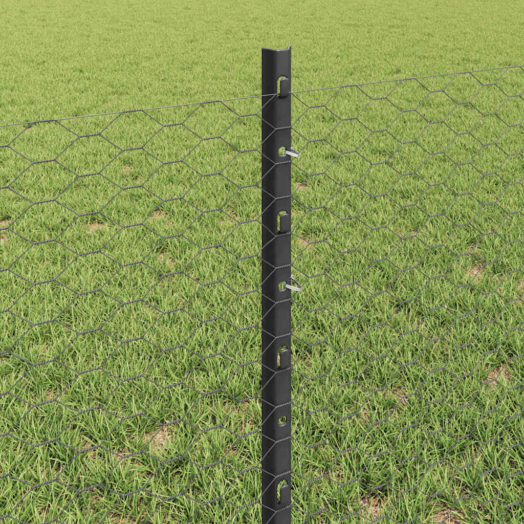 Fence with Posts Grey 0.6 x 25 m Steel