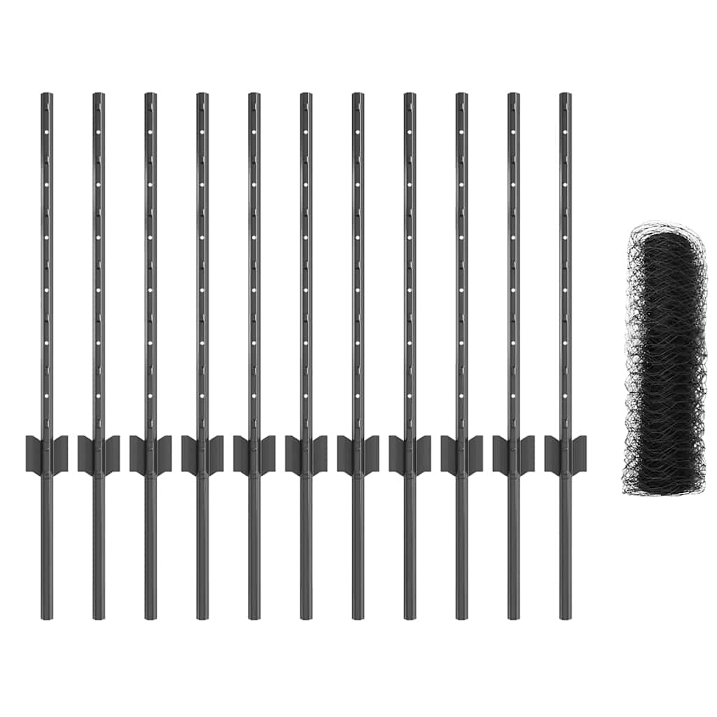 Fence with Posts Grey 0.6 x 25 m Steel
