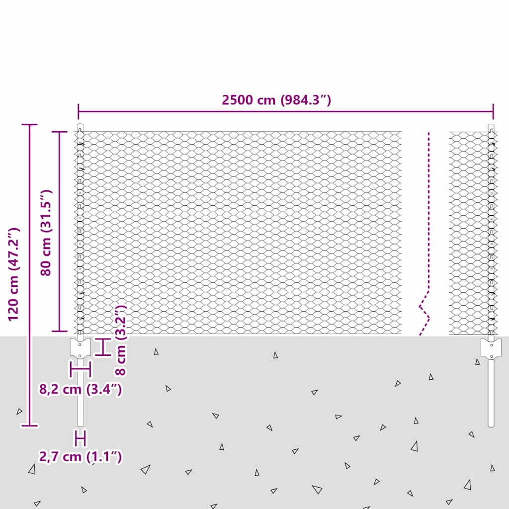 Fence with Posts Grey 0.8 x 25 m Steel