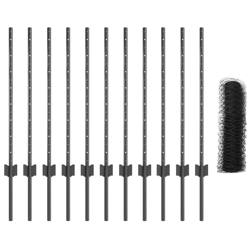 Fence with Posts Grey 0.8 x 25 m Steel