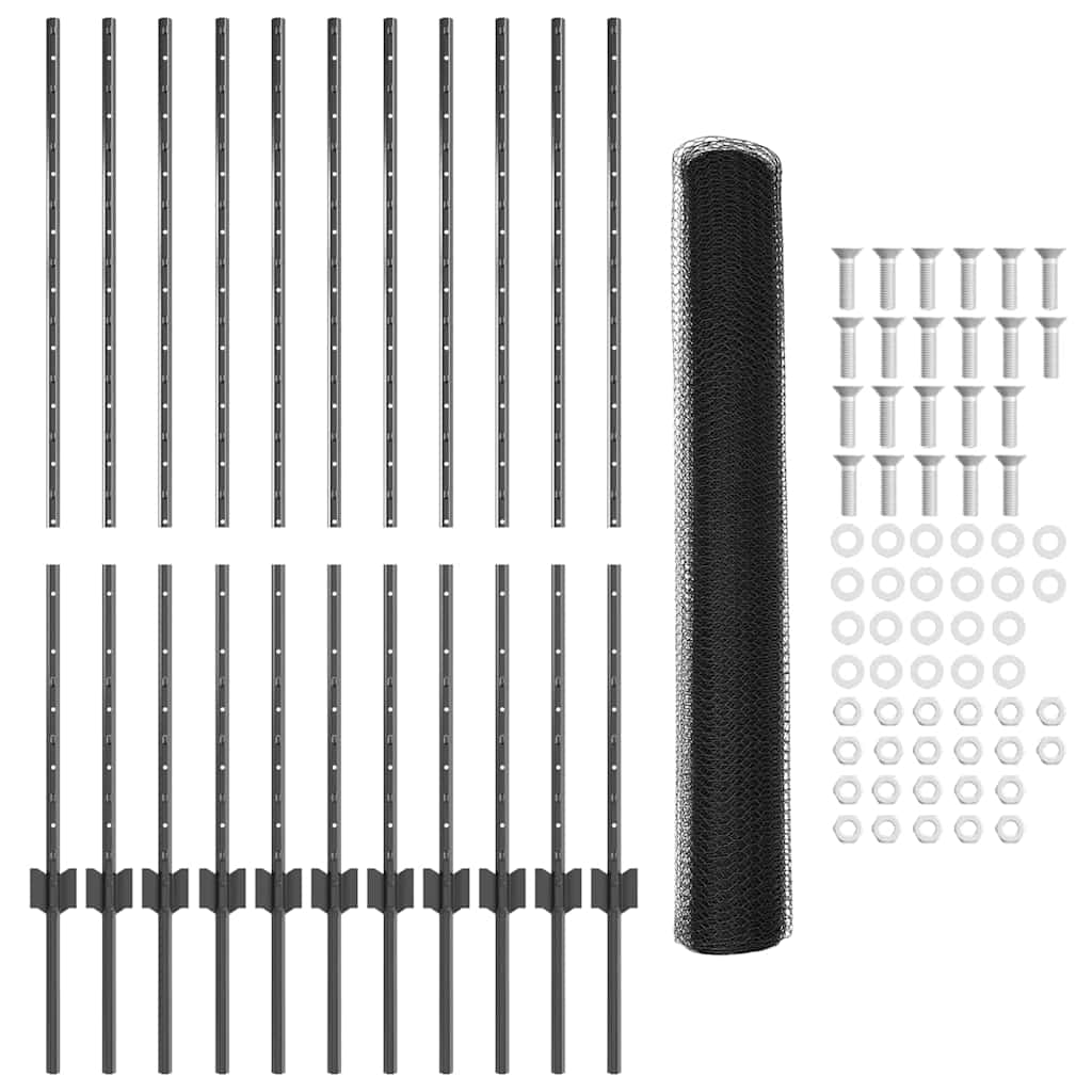 Fence with Posts Grey 1.2 x 25 m Steel
