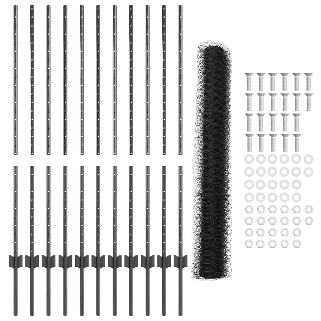 Fence with Posts Grey 1.2 x 25 m Steel