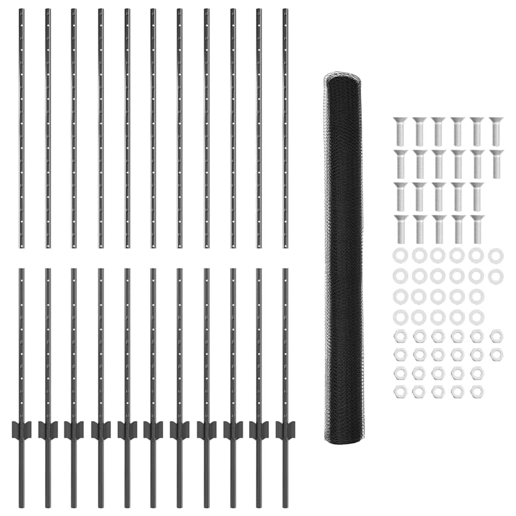 Fence with Posts Grey 1.4 x 25 m Steel