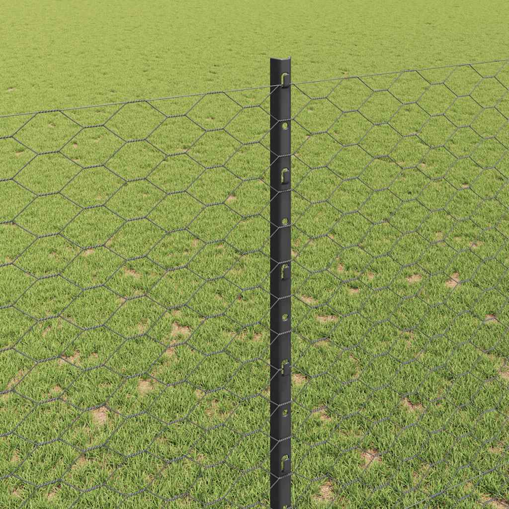 Fence with Posts Grey 1.5 x 25 m Steel