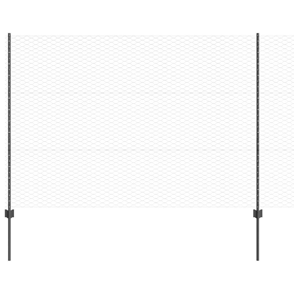Fence with Posts Grey 1.5 x 25 m Steel