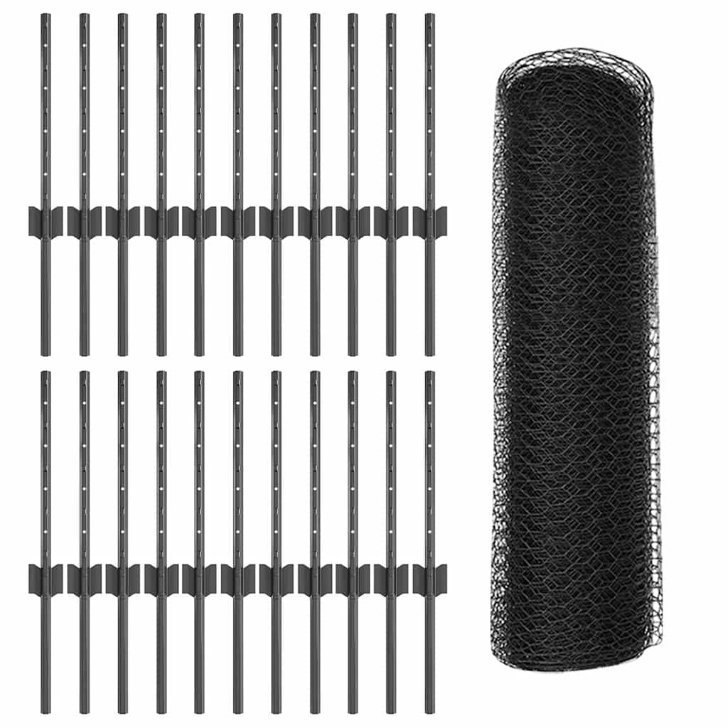 Fence with Posts Grey 0.4 x 50 m Steel