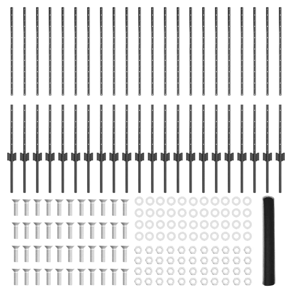 Fence with Posts Grey 1 x 50 m Steel