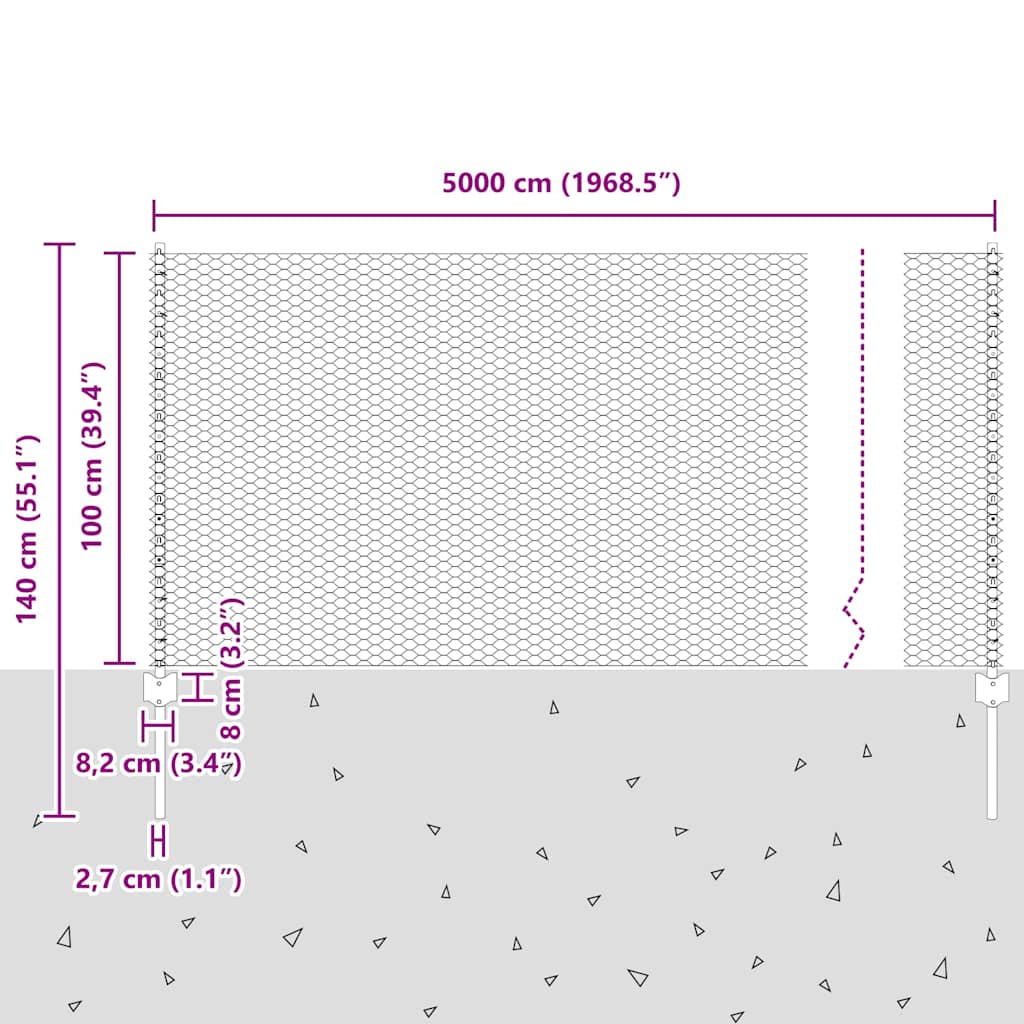Fence with Posts Grey 1 x 50 m Steel