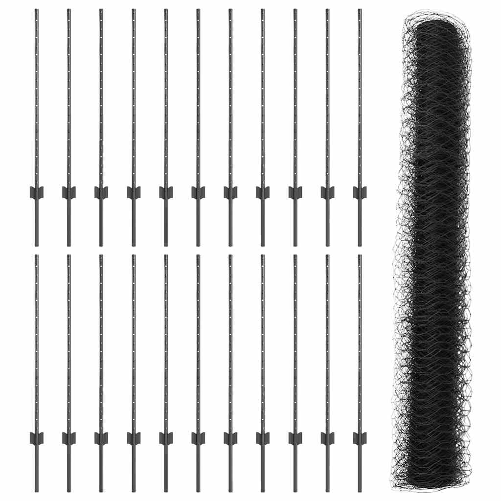 Fence with Posts Grey 1 x 50 m Steel