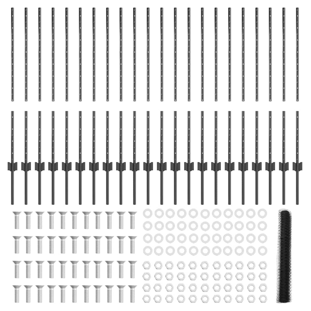 Fence with Posts Grey 1 x 50 m Steel