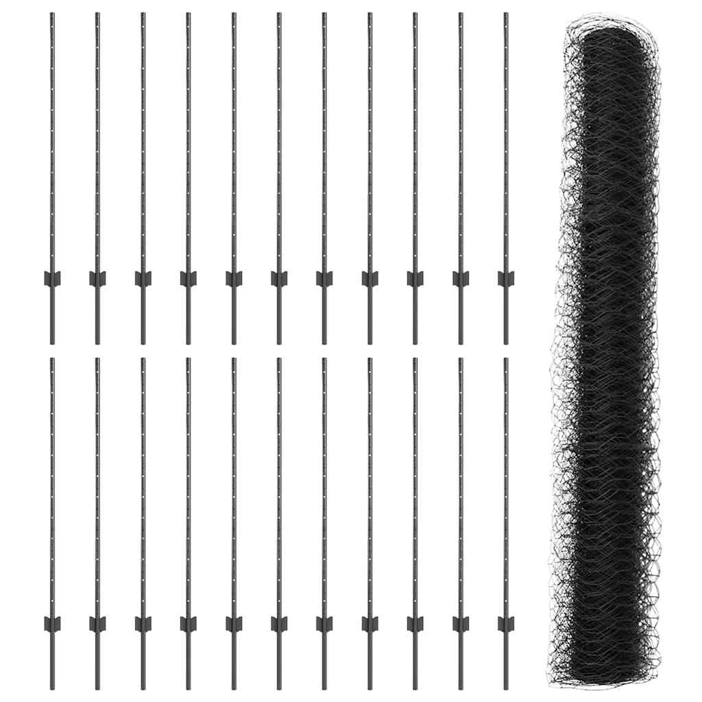 Fence with Posts Grey 1.2 x 50 m Steel