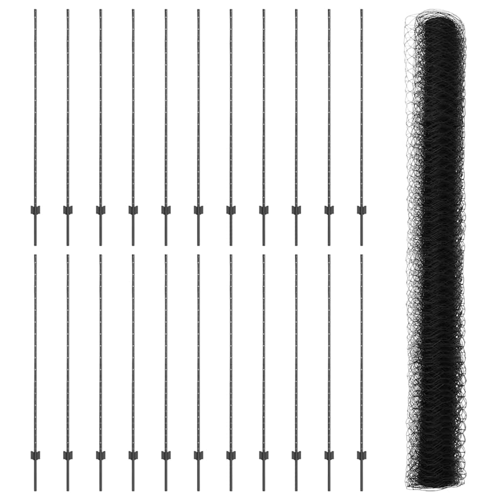 Fence with Posts Grey 1.5 x 50 m Steel