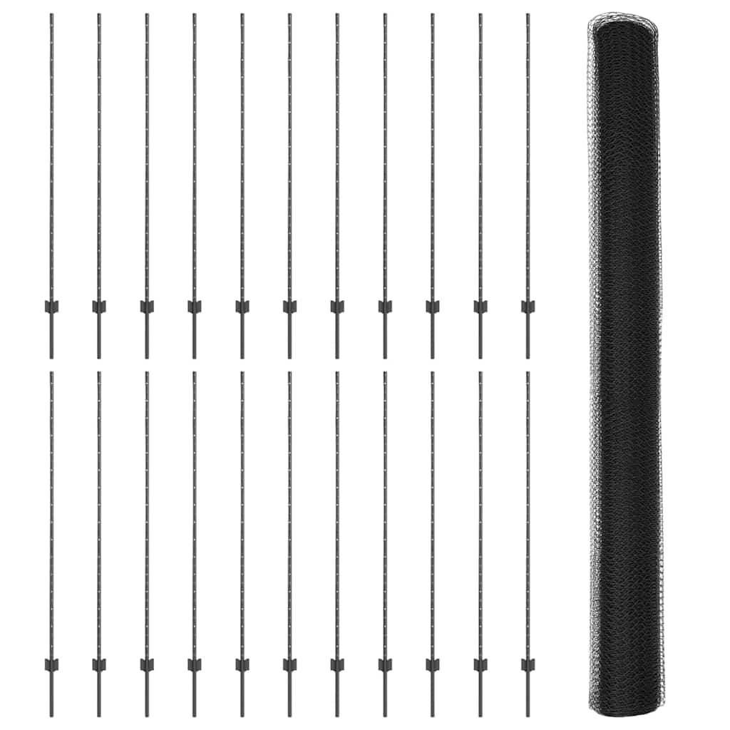 Fence with Posts Grey 1.6 x 50 m Steel