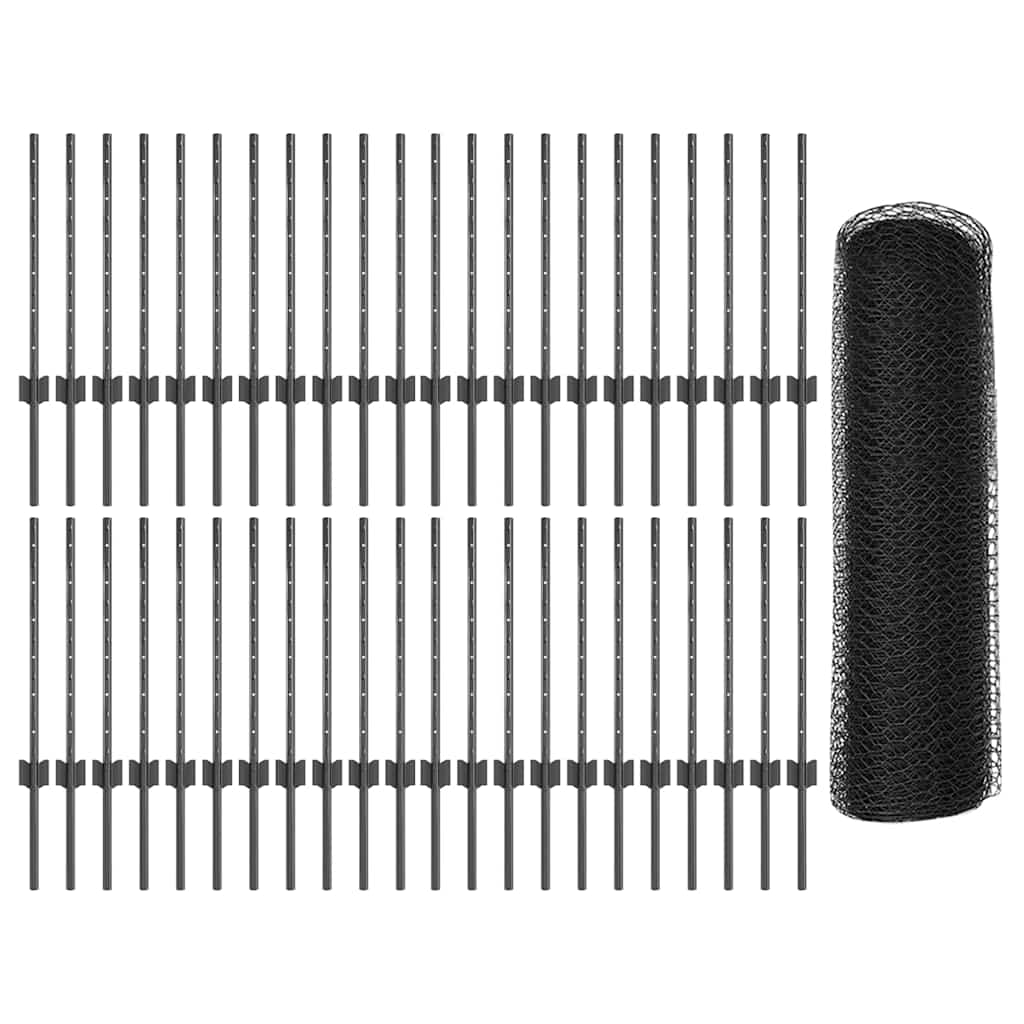 Fence with Posts Grey 0.6 x 100 m Steel