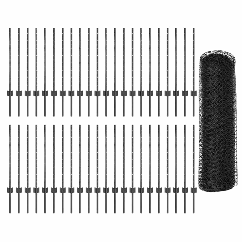 Fence with Posts Grey 0.8 x 100 m Steel