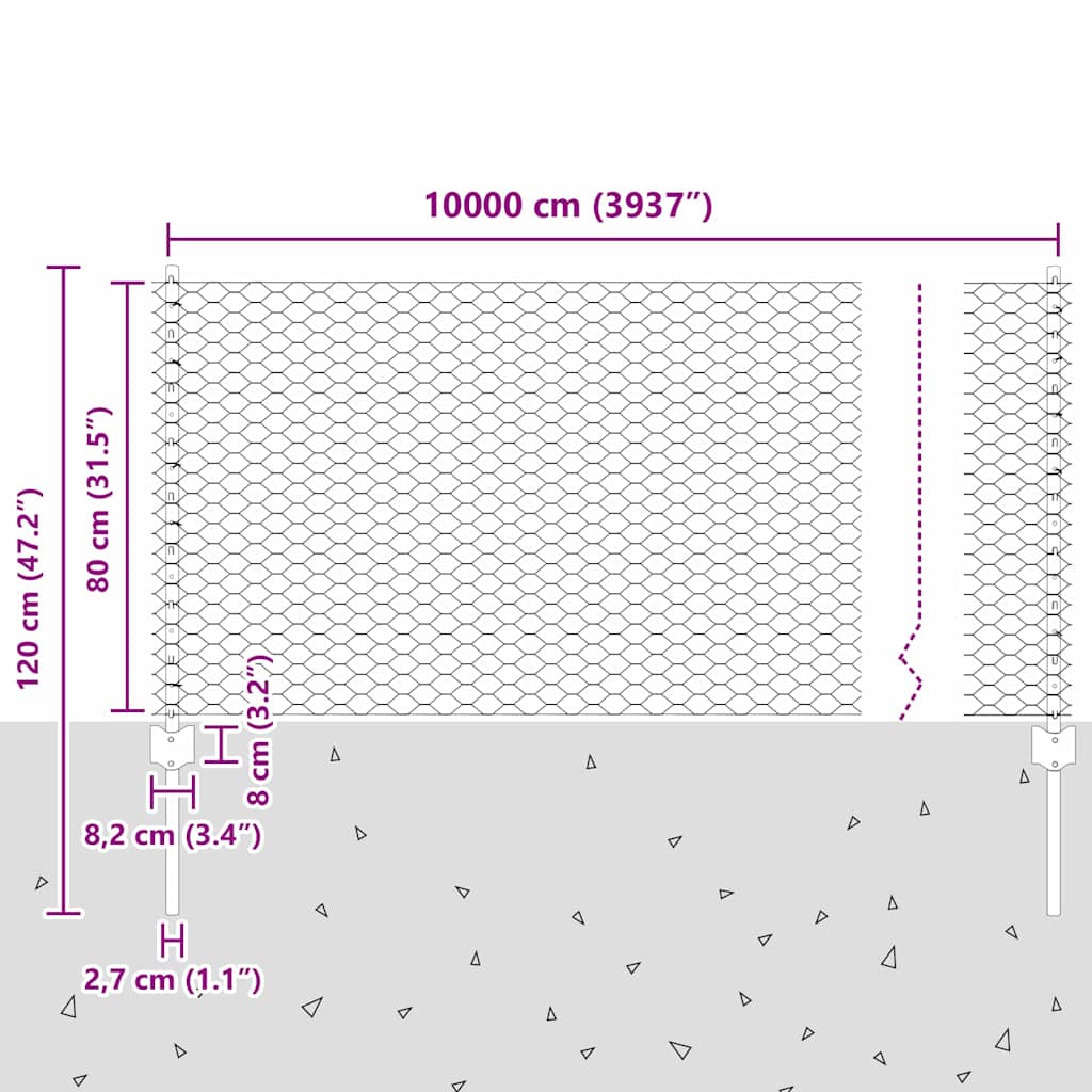 Fence with Posts Grey 0.8 x 100 m Steel