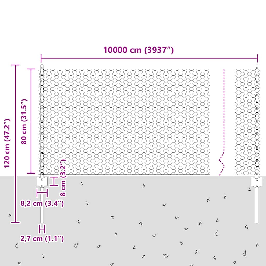 Fence with Posts Grey 0.8 x 100 m Steel